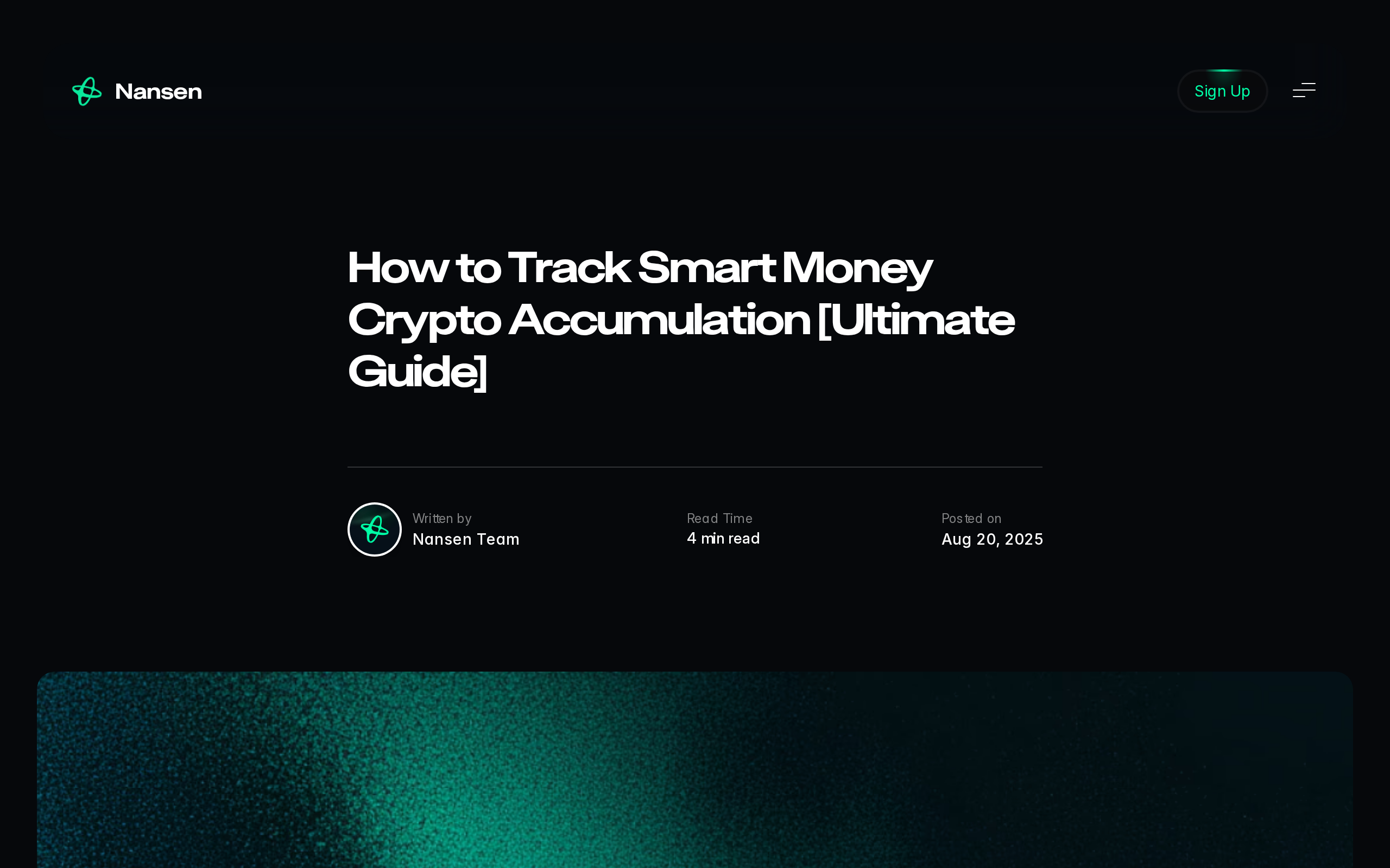 Nansen blog guide titled How to Track Smart Money Crypto Accumulation, Ultimate Guide, showing an embedded chart image