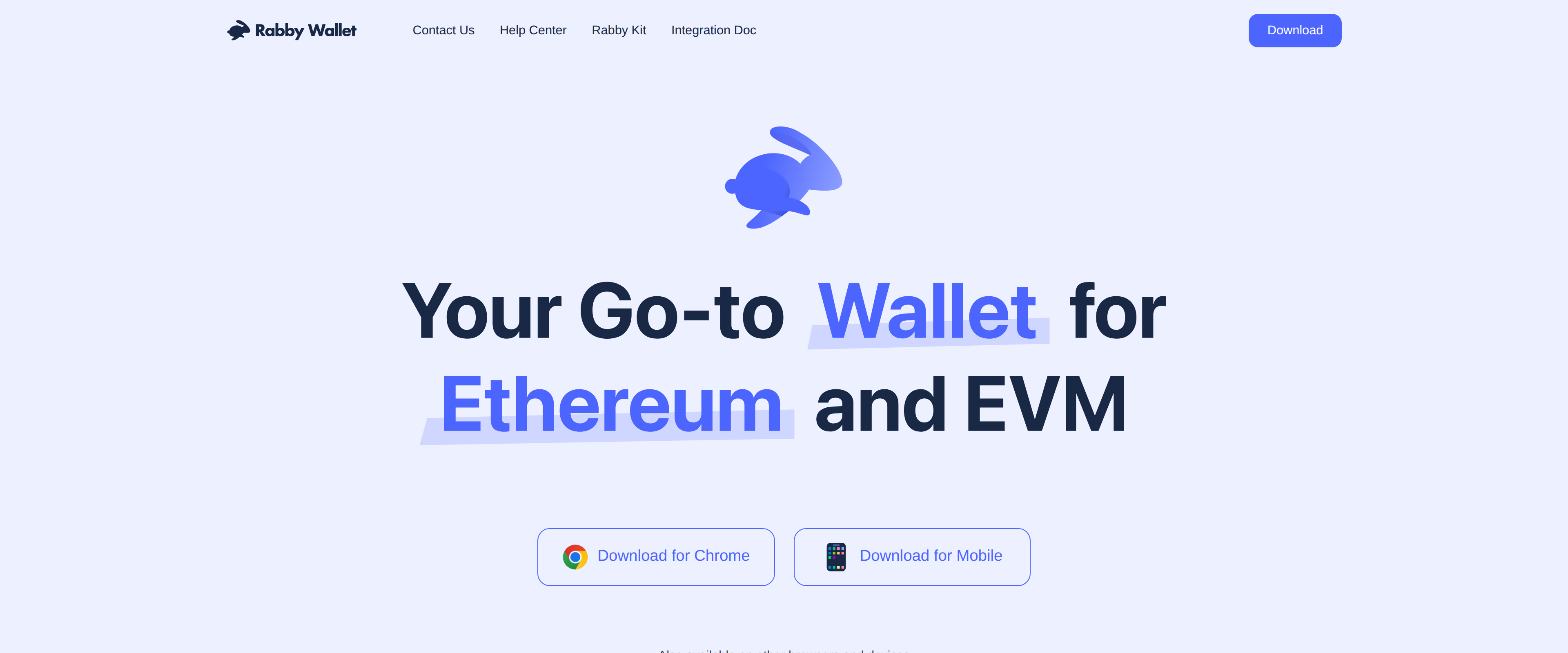 The Rabby Wallet homepage showing its slogan for Ethereum and EVM chains